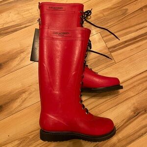 Ilse Jacobsen Women's Red Rain Boots red faux lace up size 40 NWT